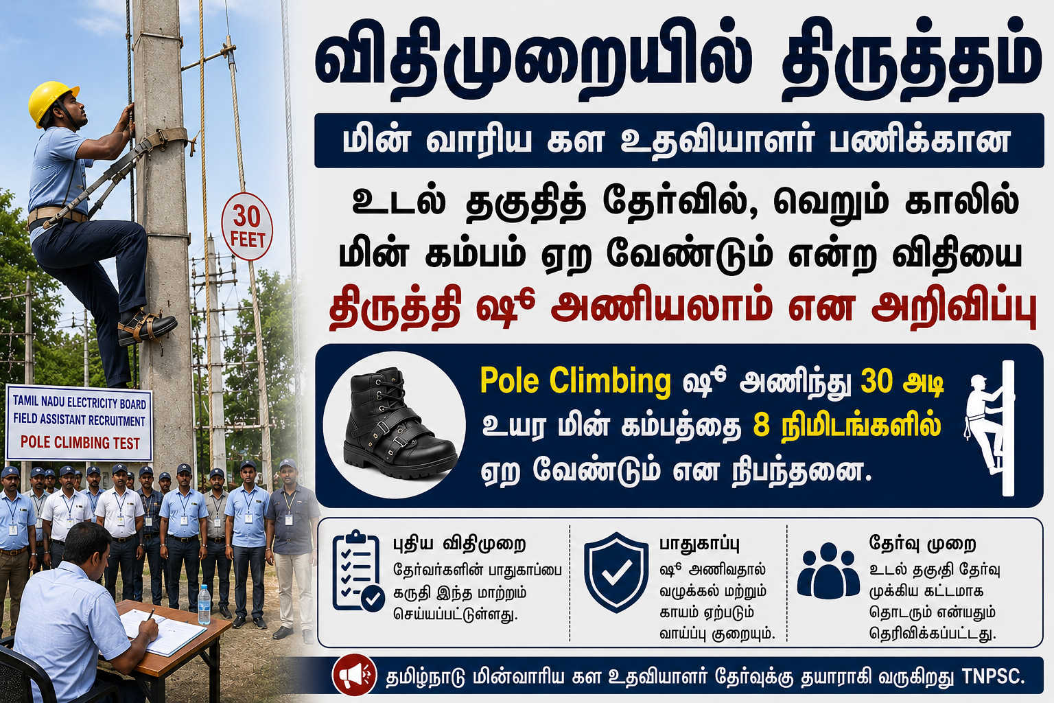 TANGEDCO Field Assistant Pole Climbing Test Rule Change